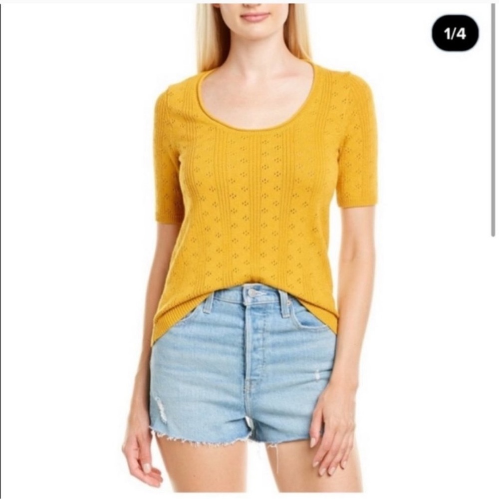 MADEWELL Women's Gold Pointelle Wilford Short‎ Sleeve Sweater Tee Size medium